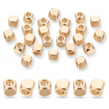 Koraliki Dystansowe Stal Nierdzewna, Kostki, Złote, 4x4x4mm, Otwór 2mm, 30szt (13WB31773)