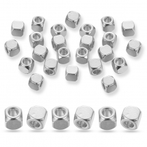 Koraliki Dystansowe Stal Nierdzewna, Kostki, 4x4x4mm, Otwór 2mm, 30szt (13WB31774)