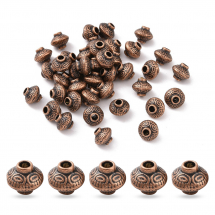 Koraliki Dystansowe, Przekładki, Stop Metalu, Bikonus, Miedziany, 6.5x6.5mm, 40szt (13WB32043)