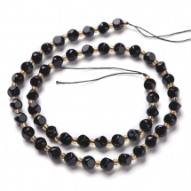 Намистини Натуральний Чорний Онікс з Бісером Шестигранні, 6-6.5х6-6.5х6-6.5мм, Отвір 0.5мм, близько 22шт/19см/нитка, (13WB32100)