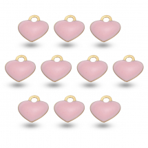 Zawieszka Serce, Mosiądz, Emaliowana, Trwała Powłoka, Pozłacany 18K, Różowy, 10x9x2mm, 10szt (13WB31406)