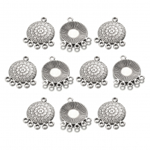 Łączniki Konektory Styl Tybetański, Okrągłe, Srebro Antyczne, 26x21mm, Otwór 2mm, 10 szt (13WB31445)