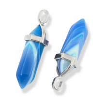 Wisiorek Zawieszka, Naturalny Agat Pasiasty, Podwójny Stożek z Metalową Czapeczką, 37-40x12mm, 2 szt (13WB31454)