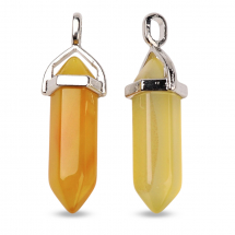 Wisiorek Zawieszka, Naturalny Agat, Podwójny Stożek z Metalową Czapeczką, 37-40x12 мм, 2 szt (13WB31551)