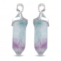 Wisiorek Zawieszka, Naturalny Fluoryt, Podwójny Stożek z Metalową Czapeczką, 37-40x12 mm, 2 szt (13WB31552)