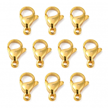 Застібка Карабін-Лобстер Полірована Нержавіюча Сталь, Позолота 24К, 13х8х4мм, Отвір 1мм, (13WB31641)