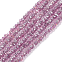 Koraliki Szklane Galwanizowane AB Kolor, Fasetowane Rondelle, Różowy Brąz, 3x2mm, ~137szt/32cm/nić, 10 nitek (13WB31847)