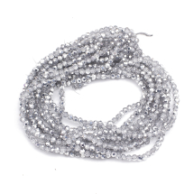 Koraliki Szklane, Galwaniczne, Fasetowane, Okrągłe, Srebrny, 4mm, 85szt/30сm/sznur, 10nitek (13WB32604)
