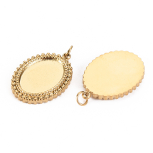 Oprawa Wisiorek pod Kaboszon Owalny, Stal Nierdzewna, Pozłacany 14K, 21.5x15x2.5mm, Baza 14x10mm, 2szt (13WB32994)
