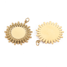 Oprawa Wisiorek pod Kaboszon Płaski Okrągły, Stal Nierdzewna, Pozłacany 14K, 22x20x2mm, Baza 10mm, 2szt (13WB32991)