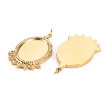 Oprawa Wisiorek pod Kaboszon Owalny, Stal Nierdzewna, Pozłacany 14K, 30x18.5x2.5mm, Baza 18x13mm, 2szt (13WB32993)