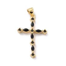 Wisiorek Zawieszka Mosiądz, Krzyż z Cyrkoniami, Powłoka Trwała, Pozłacany 18K, 30x19x3mm, Otwór 3.7mm, 1szt (13WB32925)