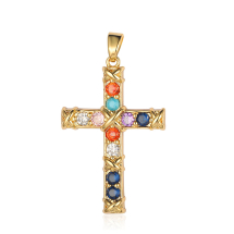 Wisiorek Zawieszka Mosiądz, Krzyż z Cyrkoniami, Pozłacany 18K, 32x21x3.8mm, 1szt (13WB32935)