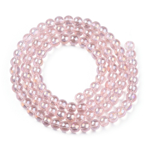 Koraliki Szklo Galwaniczne, Kolor AB, Kulki, Mglista Róża, 4-4.5mm, 95szt/37cm/sznur (13WB32699)