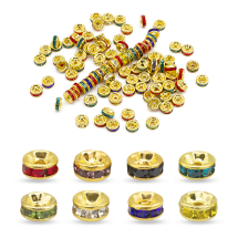 Koraliki Przekładki z Cyrkoniami, Klasa A, Mosiężne, Krawędź Gładka, Rondel, Złoto i Mix, 6x3mm, 100szt (13WB32876)