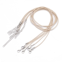 Baza Naszyjnika, Sznurek Woskowany Bawełniany z Zapięciem i Łańcuszkiem, Ciemny Khaki, 43.5cmx1.5mm, 5szt (13WB32894)