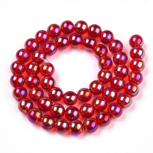 Koraliki Szklo Galwaniczne, Kolor AB, Kulki, Czerwone, 8-8.5mm, 50szt/38cm/sznur (13WB32698)