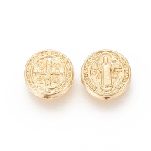 Koraliki Mosiężne z Krzyżem, Trwała Powłoka, Pozłacane 18K, 10x3mm, Otwór: 1.2mm, 2szt (13WB32670)