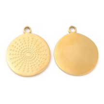 Zawieszka Stal Chirurgiczna, Płaski Okrągły, Powłoka Jonowa (IP), Pozłacanie 18K, 17x14.5x1mm, 2szt (13WB32937)