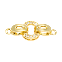 Zapięcie Zatrzaskowe Owalne Mosiądz i Cyrkonie, Pozłacany 18K, 25.5mm, 1szt, (13WB32866)