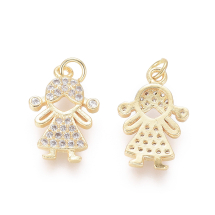 Wisiorek Zawieszka Dziewczyna, Mosiądz z Circonia, Złoty, Bezbarwny, 16x10x2mm, Otwór 2mm, 2szt (13WB32918)