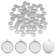 Oprawa Wisiorek do Rękodzieła i Biżuterii, Stal Nierdzewna, pod Okrągły Kaboszon 12mm, Otwor 1.8mm, 100szt (13WB33010)