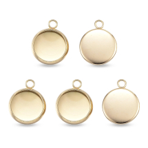 Oprawa Wisiorek pod Kaboszon 8mm, Płaski Okrągły, Stal Nierdzewna, Złoty, 13x10x2mm, 5szt (13WB33018)