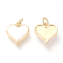 Zawieszka Wisiorek Serce, Mosiądz Emaliowana, Pozłacany 18K, Biały, 14x13x2.8mm, 2szt (13WB33053)