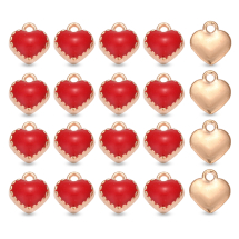 Zawieszka Wisiorek Serce, Emaliowany, Czerwony/Jasne Złoto, 8x7.5x2.5mm, 20szt (13WB33058)