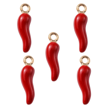 Zawieszka Wisiorek Włoski Róg Cornicello Emaliowana Czerwona, 21х6х6mm, Otwór 2 mm, 5 szt (13WB33066)