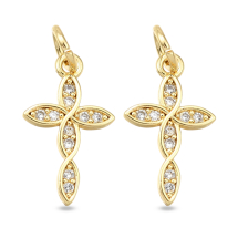 Wisiorek Zawieszka Mosiądz, Krzyż z Cyrkoniami, Powłoka Trwała, Pozłacany 18K, 16x9.5x1.5mm, 2szt (13WB33078)