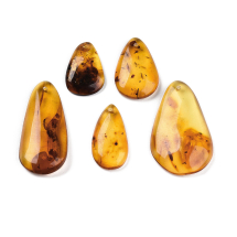 Wisiorki Zawieszki Naturalny Bursztyn, Kropla, 19.5-33x12-20.5x2.5-6.5mm, Otwór 1.2mm, 5szt (13WB33087)