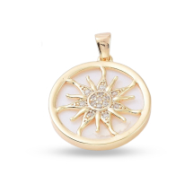 Wisiorek Zawieszka, Mosiądz/Masą Perłową z Cyrkoniami, Pozłacany 18K, 20x18x3mm, Otwór 3x2mm, 1szt (13WB33149)