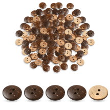 Guziki Ozdobne Kokosowe, 2 otwory, Płaskie Okrągłe, Brązowe, 15mm, otwór 1mm, 100szt, (13WB33015)