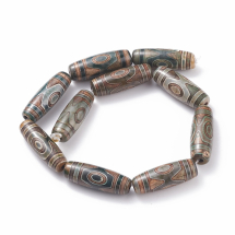 Koraliki Dzi Naturalny Agat, 3 Oczka, Ryż, Kawowy, 29-30.5x9-12.5mm, około 9szt / 30cm / nić, (13WB31293)