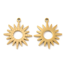 Zawieszka Wisiorek Słońce, Stal Chirurgiczna, Pozłacanie 18K, 16x14.5x1mm, Otwór 0.1m, 2szt (13WB32936)