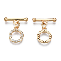 Zapięcia Toggle z Cyrkoniami Mosiężne Pozłacane 18K 18.5x10.5x2mm 2szt (13WB34697)