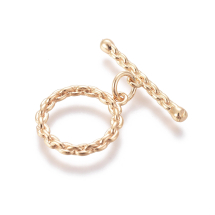 Zapięcie Toggle do Rękodzieła i Biżuterii, Mosiężne, Pozłacane 18K, 14x2mm, 5szt (13WB34986)