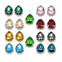 Нашивні Стрази Набір, Скло, Основа Нержавіюча Сталь, Крапля, 18х13х6.5 мм, Отв. 0,8-1 мм, 2 шт/колір, 18 шт/упаковка, (13WB31881)