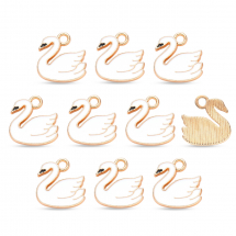 Wisiorek Łabędź, do Rękodzieła i Biżuterii, Emalia, Biały, 14x14x2mm, Otwór 1.8mm, 10szt (13WB31919)