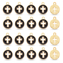 Zawieszki Wisiorek, do Rękodzieła i Biżuterii, Kwiat, Stop i Emalia z Krzyżem, Czarny, 15x12x1.2mm, 20szt (13WB31920)