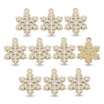 Zawieszka, Wisiorek Płatek Śniegu, do Rękodzieła i Biżuterii, Stop i Emalia, Białe i Złote, 20.5mm, 10szt (13WB31922)