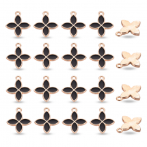 Підвіски Кулони Квітка Сплав та Чорна Емаль, Світле Золото, 18х15.5х2мм, Отвір 1.5мм, (13WB31924)