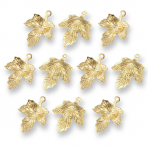 Wisiorek Liść Klonu, Stal Nierdzewna, Złoto, 15x12x2mm, Otwór 1mm, 10szt (13WB31958)