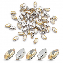 Пришивні Стрази Скляні Гірський Кришталь Кінське око, Основа Латунь Колір Платина, Блідо-Золотистий, 8х4х3.5мм, Отвір 0.8-1мм, (13WB32056)