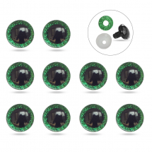 Oczka do Zabawek i Lalek, Żywica Epoksydowa, 2 Zatrzaski, Zielone, 16mm, 10szt (13WB31677)