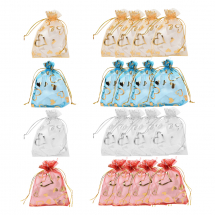 Woreczki Podarunkowe z Organzy, Nadruk Serca, Przezroczyste, 12x10cm, 20szt/4kolory (13WB31855)