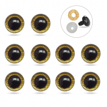 Oczka do Zabawek i Lalek, Żywica Epoksydowa, 2 Zatrzaski, Złociste, 10mm, 10szt (13WB31938)