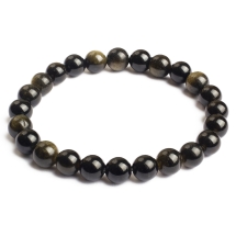 Bransoletka z Naturalnego Złocistego Obsidianu, Elastyczna, Koralik 8mm, 1szt (13WB32026)
