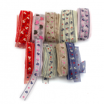 Стрічка з Органзи з Принтом, Мікс, 9мм та 16мм, 10 кольорів/5м/набір, (13WB31967)